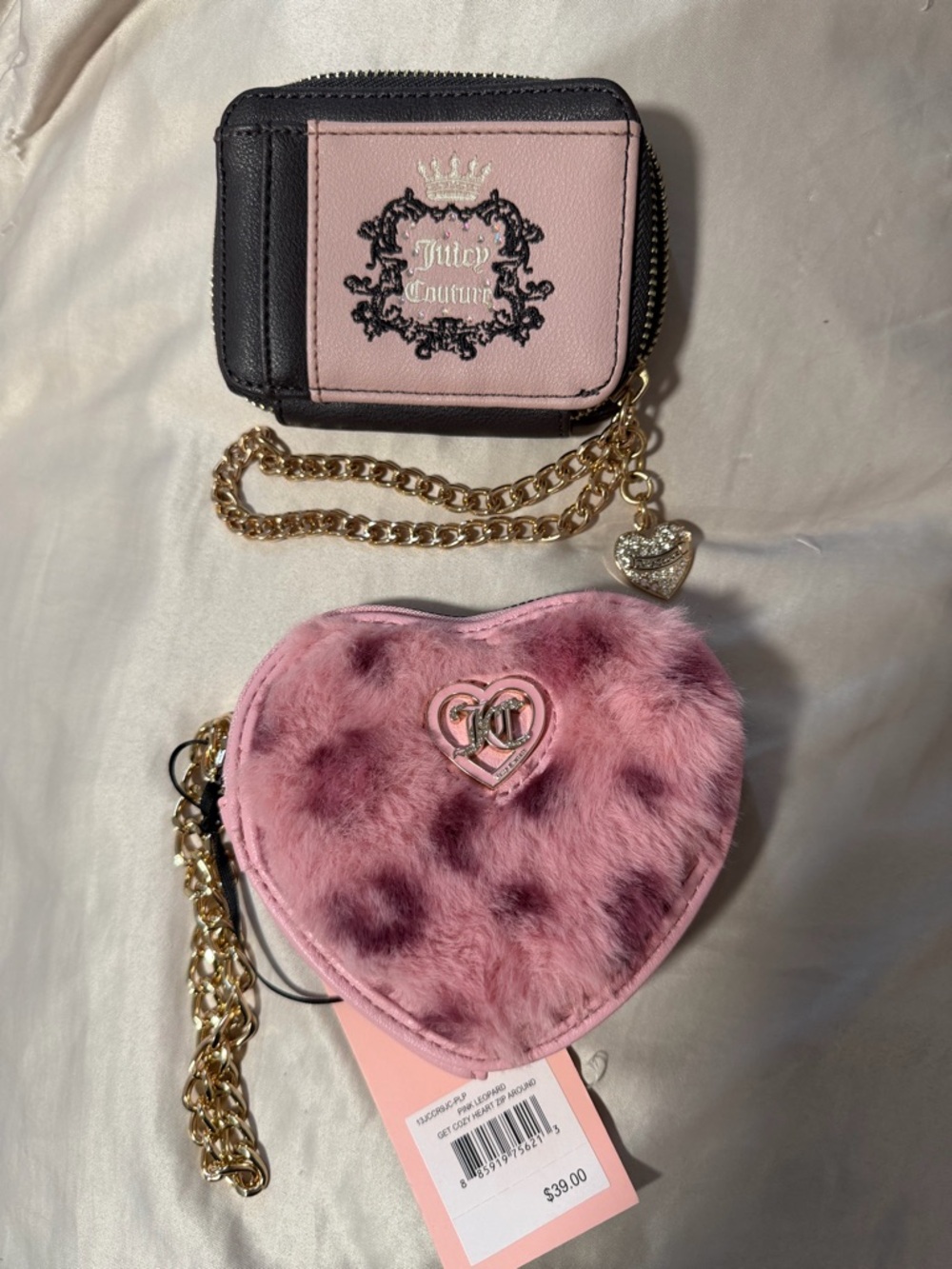 Juicy Couture Pink & Black Heart Mini Bag Duo with Gold Chain